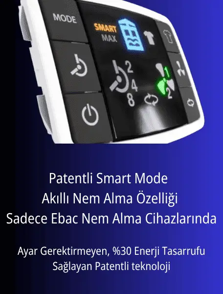 Ebac patentli smart mode akıllı nem alma cihazı ekranı